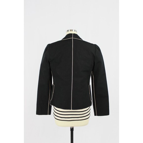 MARC JACOBS Black Cotton Faille Cream Piped Trim Blazer Jacket, Size 00 - Picture 3 of 16